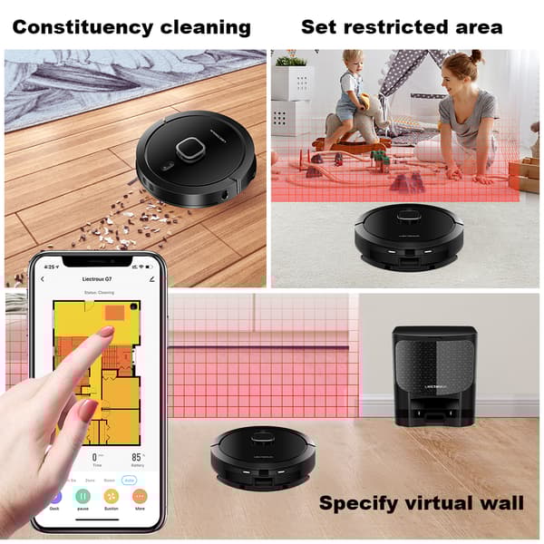 Liectroux G7 Robotdammsugare, Kraftfull sug 6500PA, Smart appkontroll,svart