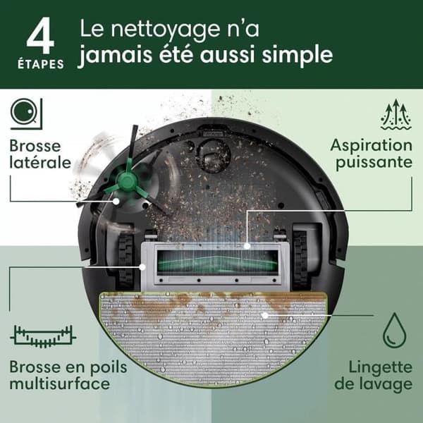 Robotdammsugare - IROBOT - Roomba 105 Combo - 2h - 7000 Pa - 400 ml - Svart