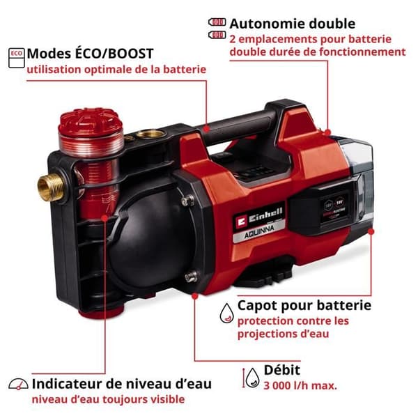 Einhell Trådlös bevattningspump AQUINNA 18/30 F LED Solo Power X-Change (36V) Levereras utan batteri eller laddare