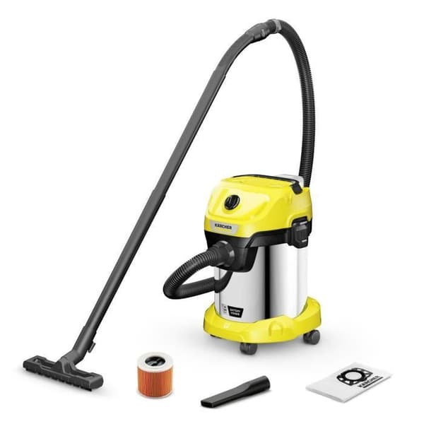 KARCHER WD 3-18 S V-17/20 sladdlös våt- och torrdammsugare - Stål - 17 l - (utan batteri eller laddare) Svart, Rostfritt stål, Gul