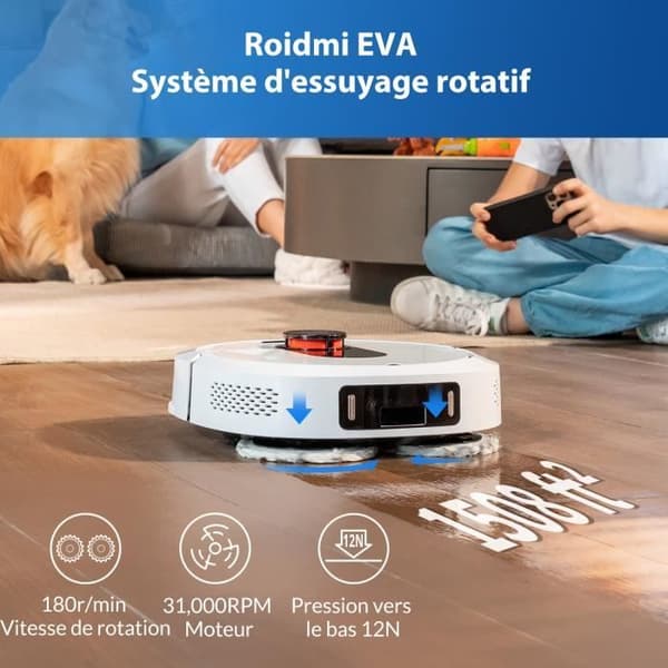 ROIDMI Eva Robotdammsugare 3200Pa moppfunktion, med självtvättande och självtorkande station, 3-i-1 smart dammsugare