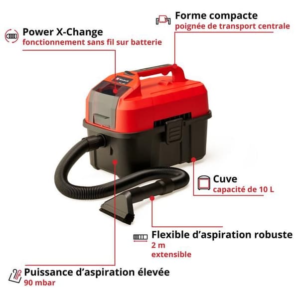 Einhell Dammsugare för vatten och damm utan sladd TE-VC 18/10 Li-Solo Power X-Change (18V) Levereras utan batteri eller laddare