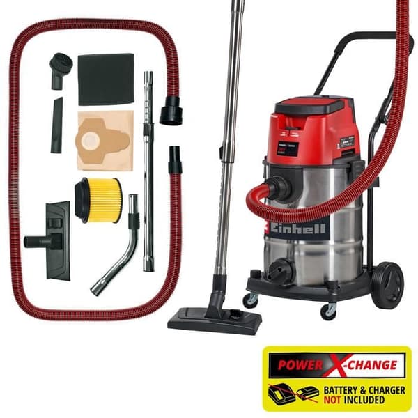 Einhell Dammsugare för vatten och damm utan sladd TE-VC 36/30 Li S-Solo Power X-Change (36V, Behållare 30L) Levereras utan batteri eller laddare