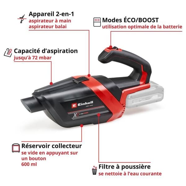 Einhell Handdammsugare utan sladd TE-HV 18/06 Li - Solo Power X-Change (18V, med tillbehör) Levereras utan batteri eller laddare