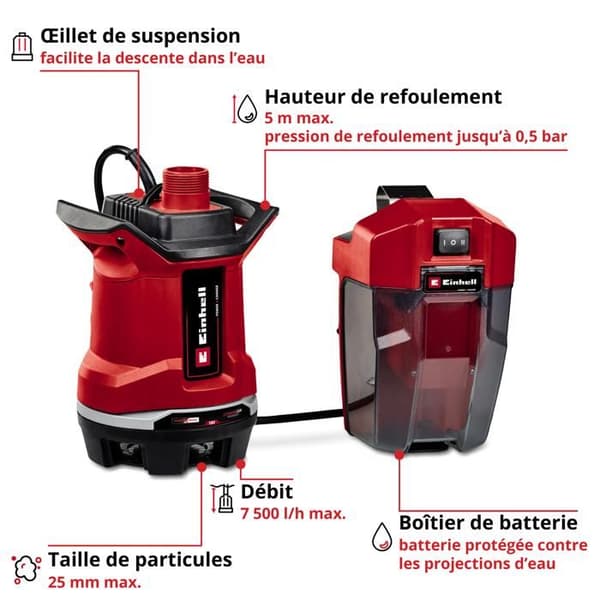 Einhell Pump för smutsigt vatten utan sladd GE-DP 18/25 Li-Solo Power X-Change (18V) Levereras utan batteri eller laddare