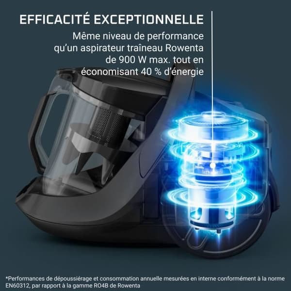 ROWENTA Green Force Cyclonic Effitech+ påslös dammsugare, 2,5 l behållare, tyst, låg förbrukning, tillverkad i Frankrike RO7C66EA