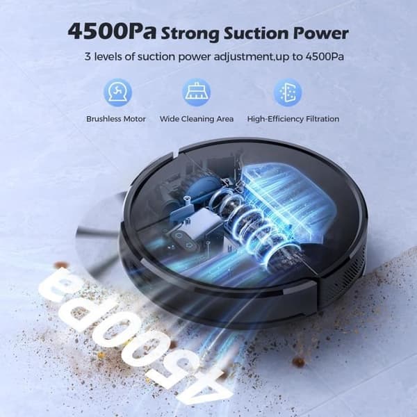 Robotdammsugare Tvättmaskin - LUBLUELU - SL68 - 4500Pa - 360° LiDAR-navigering - 5 Spara Kartor