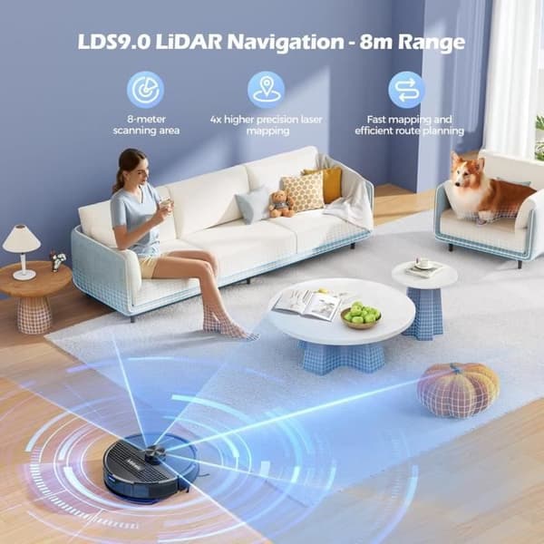 Robotdammsugare Tvättmaskin - LUBLUELU - SL68 - 4500Pa - 360° LiDAR-navigering - 5 Spara Kartor