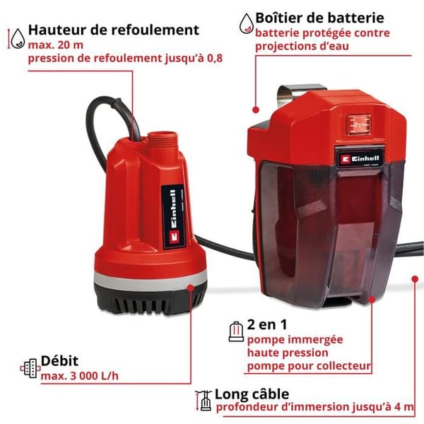 Einhell Pump för dränering av klart vatten utan sladd GE-PP 18 RB Li-Solo Power X-Change (18V) Levereras utan batteri eller laddare