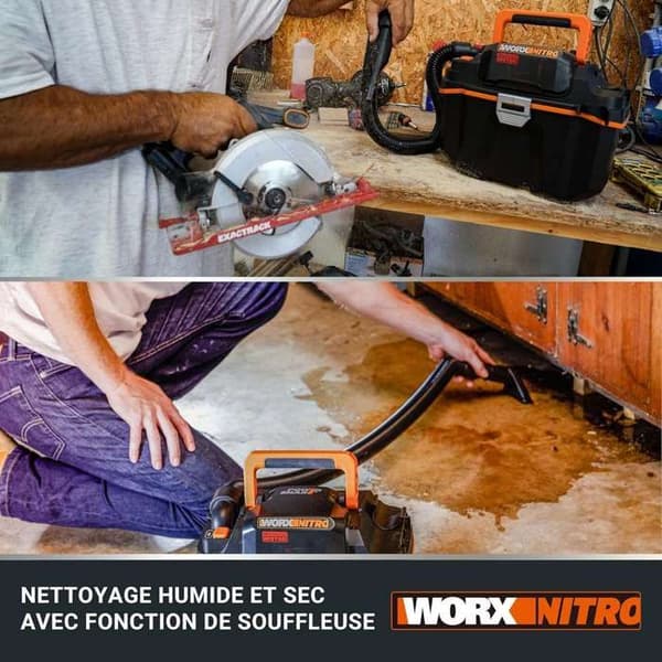 WORX NITRO - TRÅDLÖS DAMMSUGARE FÖR VATTEN OCH DAMM - 4 I 1 - LEVERERAS UTAN LADDNINGSENHET