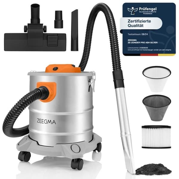 ZEEGMA Zonder Pro Ash industridammsugare - 1600W - 20L tank i rostfritt stål - Med tillbehör - HEPA-filter