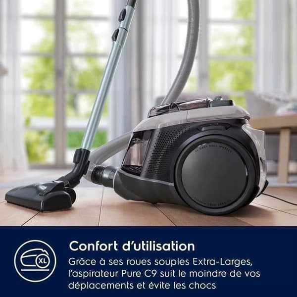 Electrolux Pure C9 påslös kanisterdammsugare, 7 filtreringssteg, luftflödesdimmer, 3 i 1 tillbehör, PC91-4MG, grå