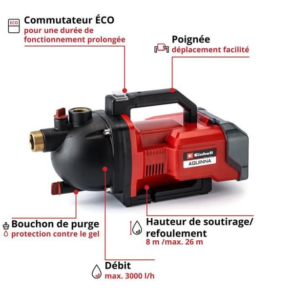 Einhell Trådlös vattenpump AQUINNA 36/30 - Solo Power X-Change (36V) Levereras utan batteri eller laddare
