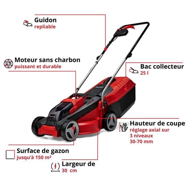 Einhell Gräsklippare utan sladd GE-CM 18/30 Li Kit Power X-Change (18V, Max yta 150 m²) Levereras med 3,0Ah batteri och laddare