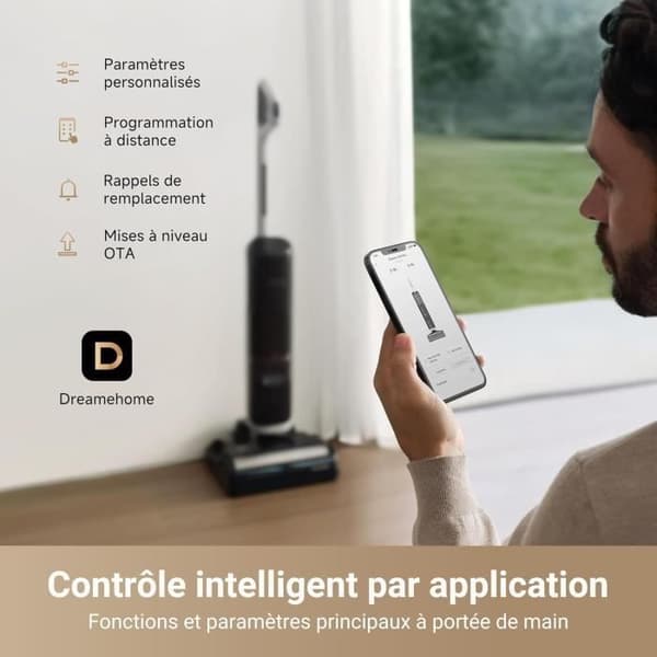 DREAME H14 Pro Dammsugare Vattentvättare Torr och Fuktig - Platt Design i 180° - Rengöring av Borste vid 60 °C - Torkning på 5min - 18 kPa