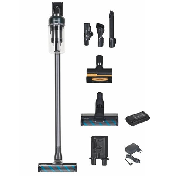 Samsung VS20C852CTN 2-i-1 stavstøvsuger Batteridrevet, tør, poseløs, 580 W, sort, krom, grøn, træ