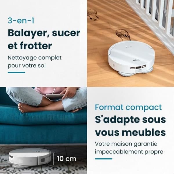 EZICLEAN All In One Z12 Ultra - Tilsluttet robotstøvsuger med tømningsbase - 270 min - 14,4 V - 1,8 L - Hvid
