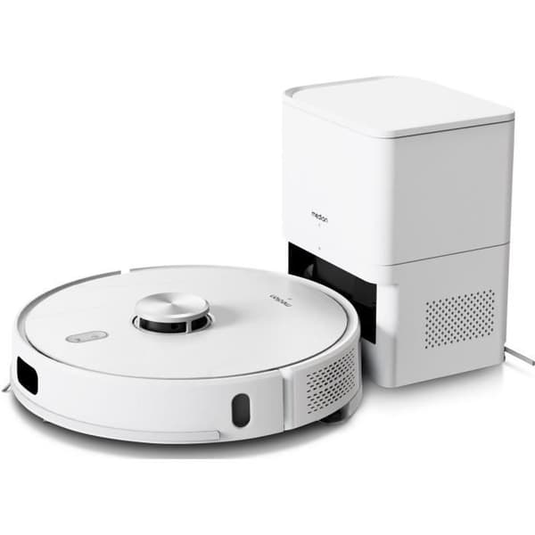 MEDION X41 SW+ - Robotdammsugare med tömningsstation - 200 min - Kraftfull sugkraft på 8000 Pa - Lasernavigering Vit