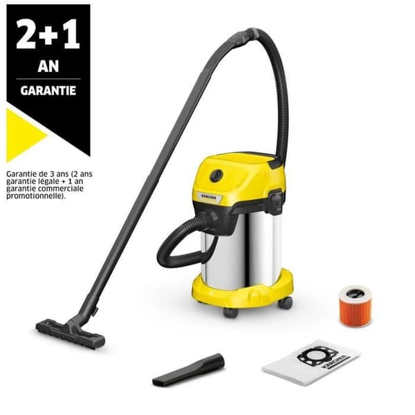 KARCHER WD 3 S V-19/4/20 våd- og tørstøvsuger - 19 L rustfri ståltank - 1000W (blæserfunktion) Rustfrit stål, Gul