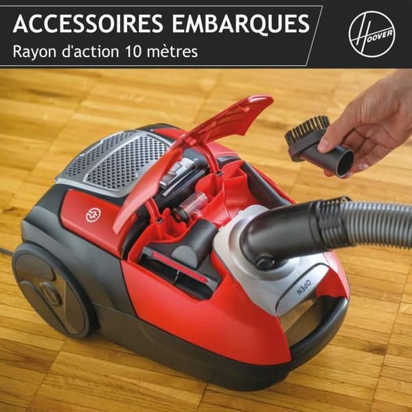 Støvsuger med pose - HOOVER HE510HM - 700 W - 4 L - 65 dBA - Specialparketgulv