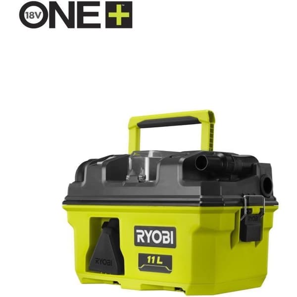 RYOBI RV1811-0 18V verkstadsdammsugare - 1500l/min - 11 L uppsamlingsbehållare - H12 HEPA-filter - Adapter. fogmunstycke och trattmunstycke