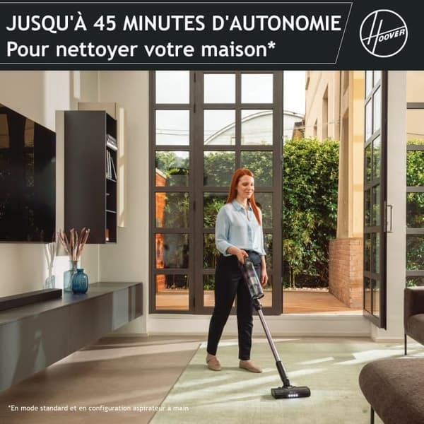 Johdoton varsi-imuri - HOOVER HF1P10H - 40 AW - LED-näyttö - musta / pastellinvioletti