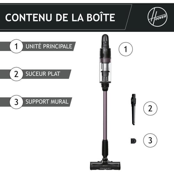 Johdoton varsi-imuri - HOOVER HF1P10H - 40 AW - LED-näyttö - musta / pastellinvioletti