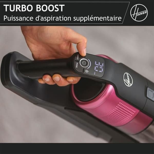 Sladdlös sopdammsugare - HOOVER HF920H - 65 AW - 86 dBA - LED-display - Rosa/Grå