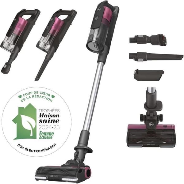 Sladdlös sopdammsugare - HOOVER HF920H - 65 AW - 86 dBA - LED-display - Rosa/Grå Rosa, Rosa