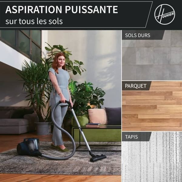 Påslös dammsugare - HOOVER - HP110HM - 700 W - 78 dBA - 2 L - Blå