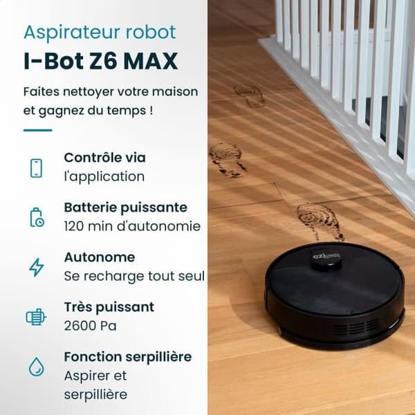 EZIclean I-BOT Z6 MAX - Yhdistetty pölynimuri ja moppirobotti 150 min - 2 kPa - 0,43 L - Musta