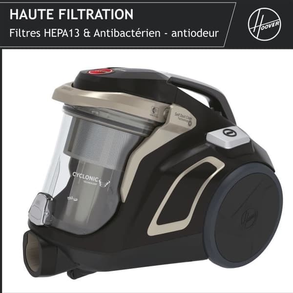 Påslös släddammsugare - HOOVER - HP720PET - 850 W - 68 dBA - 2 L kassett - Speciell för parkettgolv och djur