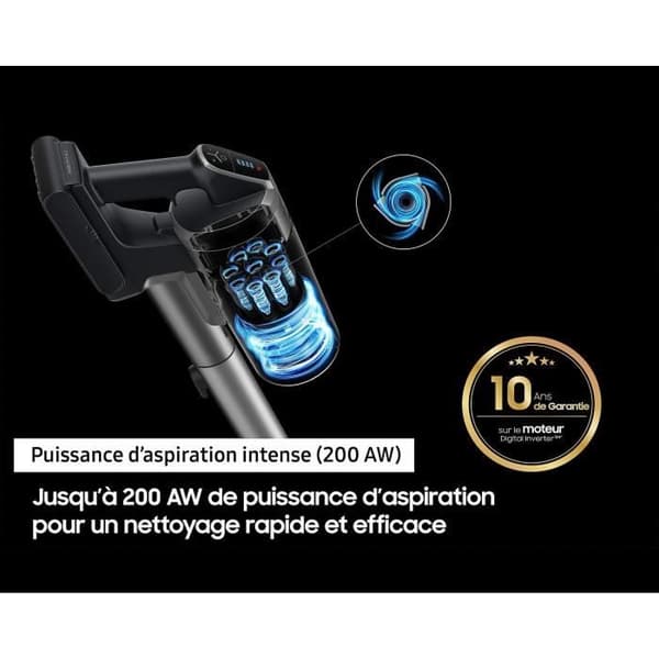 SAMSUNG Jet 75E Complete VS20B75CR5 - Langaton harjaimuri - Teho 200 AW - Ajoaika 60 min - Seinälle kiinnitettävä pistoke - 3 harjaa