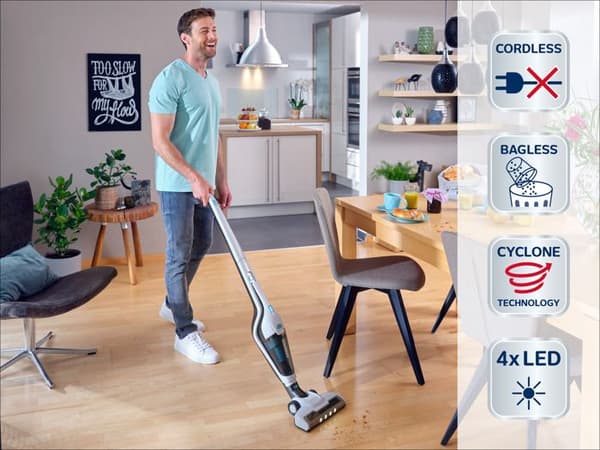 Trådlös 2-i-1 sopborste Leifheit Regulus PowerVac 11927, multifunktionell dammsugare 16V, autonomi 35min, vit