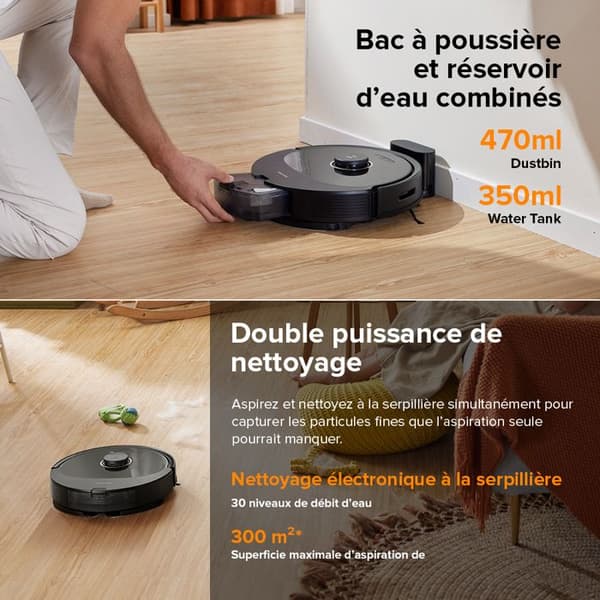 Roborock Q8 Max - Robotdammsugare och golvmopp Svart - 5500Pa - Dubbel Borste - Autonomi 240 Min - Reaktiv teknologisk hinderundvikelse