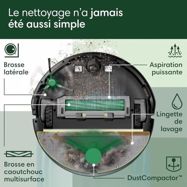 iRobot Roomba 205 DustCompactor - Puristaa automaattisesti robotin sisällä olevat roskat jopa 60 joulen teholla - Clearview LiDAR - 7K Pa