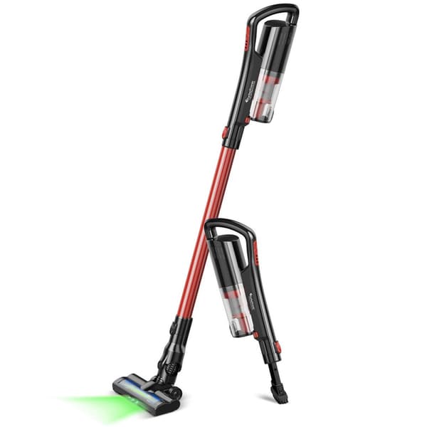 TurboTronic Trådlös stående dammsugare med laser och handdammsugare – Röd