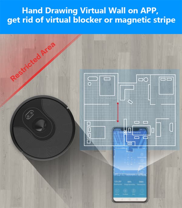 Smart Robotstädare, 6000 PA Sugkraft, Effektiv Borste, Smart Fuktmopp