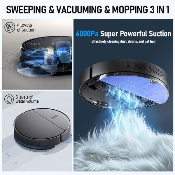 Robotdammsugare, 6000Pa sugkraft, smart navigering,Robotdammsugare