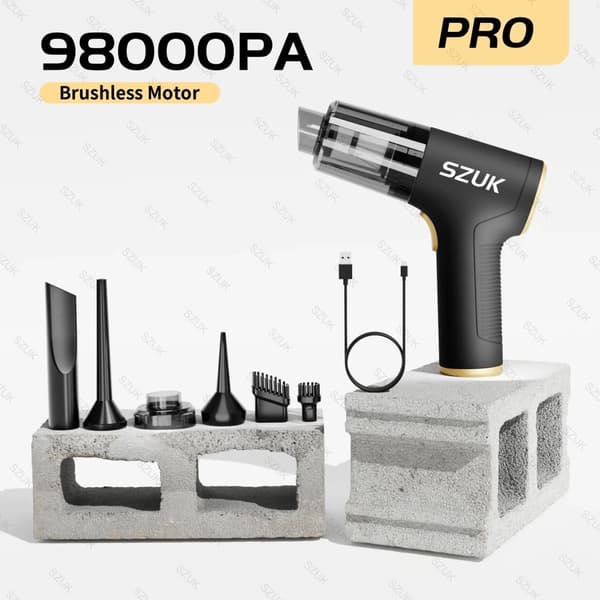 Bärbar Bil Dammsugare, 98000PA Sugkraft, Borstlös Motor, Multifunktionell Munstycke,Pro