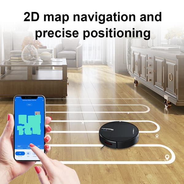 Robotdammsugare, Smart kartläggning, WiFi-app,svart