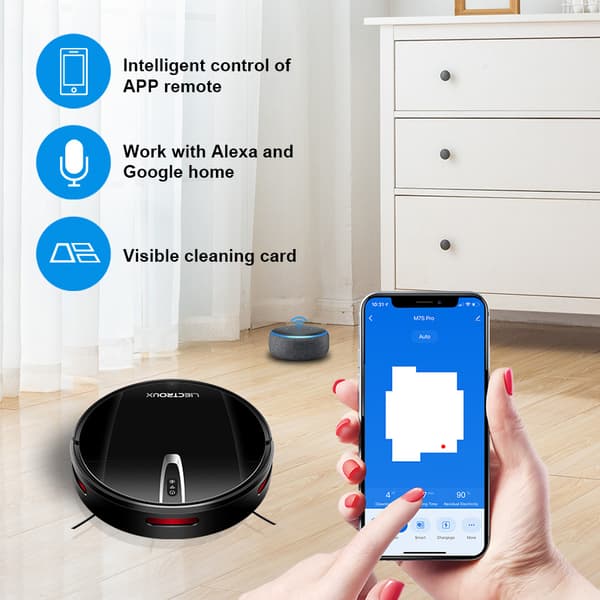 Robotdammsugare, Smart kartläggning, WiFi-app,svart
