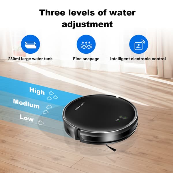 Robotstøvsuger, intelligent kortlægning, WiFi-app,Sort