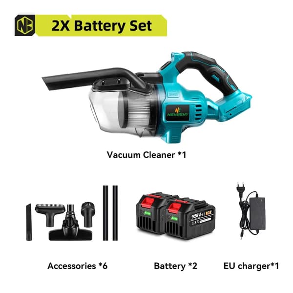 Elektrisk Støvsuger, 1000W Effekt, 700ML Tankkapacitet,2 Batteri EU Stik