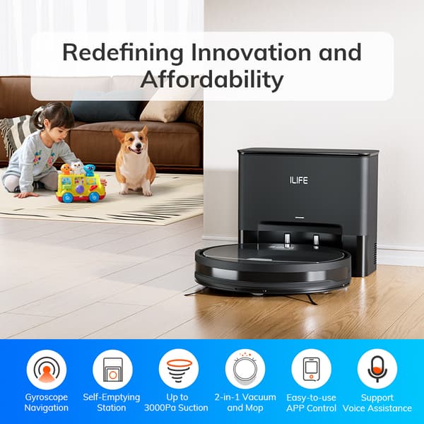 Robotdammsugare, 3000Pa sugkraft, våt- och torrfunktion, trådlös drift,ILIFE V9PRO, EU
