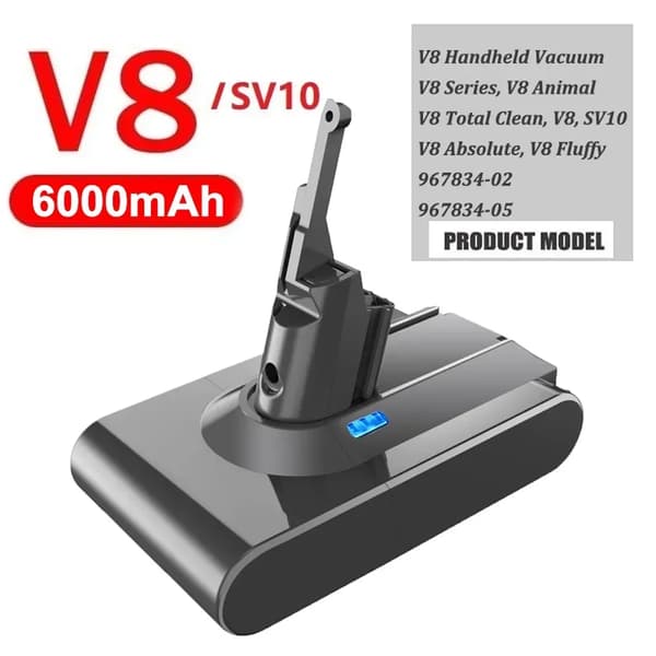 Ersättningsbatteri för dammsugare, Li-Ion-typ, 4000mAh kapacitet, kompatibelt med flera modeller,1 ST V8 6000mAh