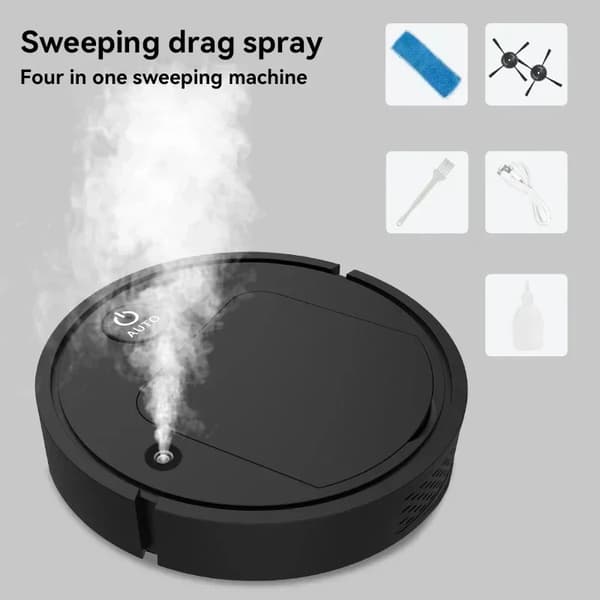 Fejerobot, Multifunktionel Rengøring, Effektiv Luftrensning, Ultra-Tyndt Design,sort-med spray