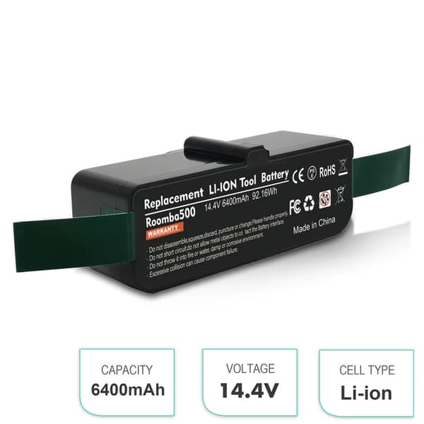 Støvsuger Batteri, 144V Kapacitet, Kompatibel med iRobot Roomba 500-900 Serie, Li-ion 6400mAh B