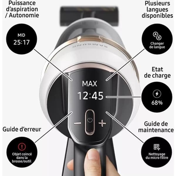 Samsung Bespoke Jet Plus VS20B95B43N stavstøvsuger med rengøringsstation - 210 AW strøm - 2 batterier