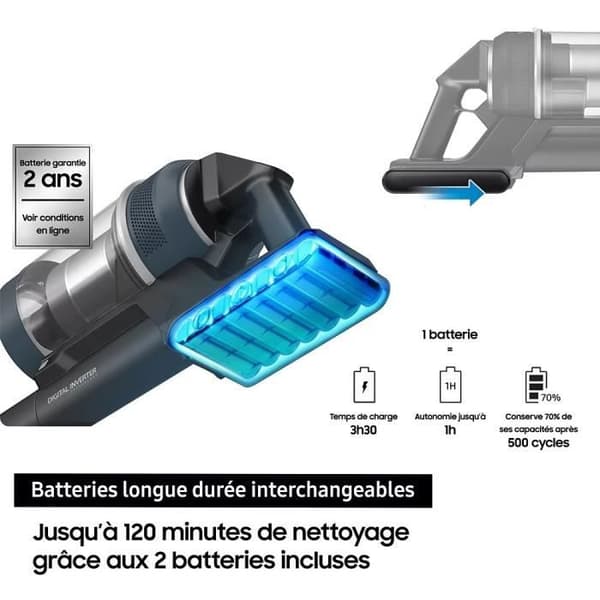 Aspirator Golv med Clean Station Samsung Bespoke Jet Plus VS20B95B43N - Effekt 210 AW - 2 Batterier